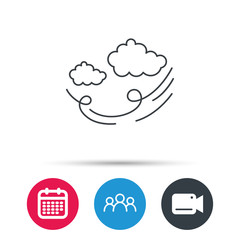 Wind icon. Cloud with storm sign. Strong wind or tempest symbol. Group of people, video cam and calendar icons. Vector