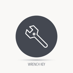 Wrench key icon. Repair fix tool sign. Round web button with flat icon. Vector