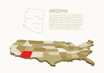 3D USA State map - ARIZONA
