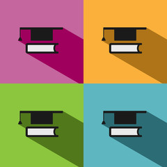 Mortarboard with book icon on colored backgrounds with shade