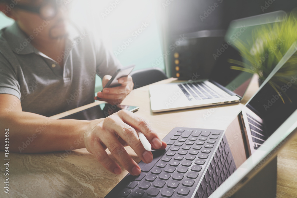 Aufkleber Outsource Developer working on marble Desk Working Laptop Comput
