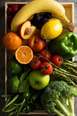 Fresh colorful vegetables and fruits