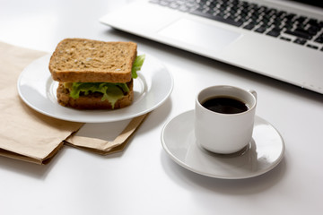 concept of lunch in officeat work top view