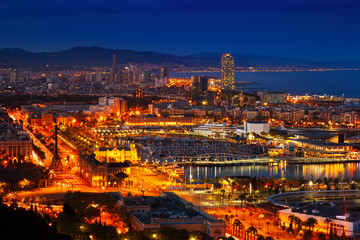 Fototapeta na wymiar Barcelona and Mediterranean in night. Spain