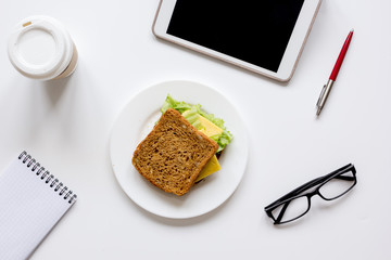 concept of lunch break at work top view mock up