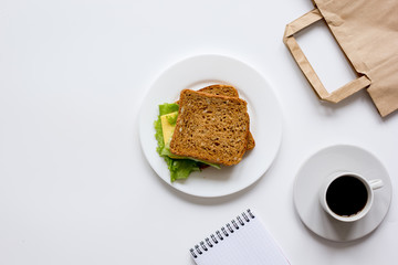 concept of lunch break at work top view mock up