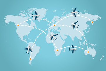 World map and airplanes
