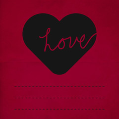 Black Heart with Love on Deep Red Paper with notepad lines
