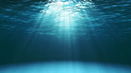 Foto op Plexiglas Fractale golven Donkerblauw oceaanoppervlak gezien vanaf onderwater