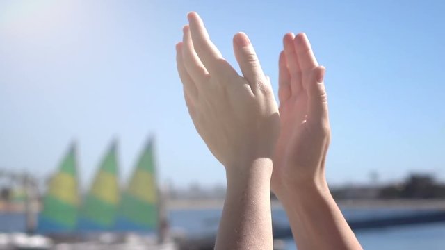 Video of clapping hands in real slow motion. High quality video of clapping hands in real 1080p slow motion 120fps