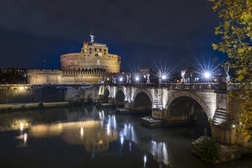 Night view of Rome Castle Sant Angelo