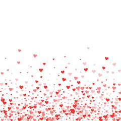 Fototapeta na wymiar Red hearts confetti. Scatter bottom gradient on white valentine background. Vector illustration.