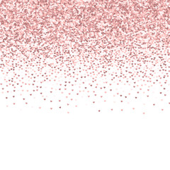 Pink golden glitter made of hearts. Scatter top gradient on white valentine background. Vector illustration.