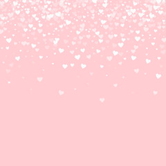White hearts confetti. Scatter top gradient on pale_pink valentine background. Vector illustration.