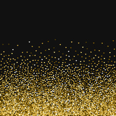 Golden glitter made of hearts. Scatter bottom gradient on black valentine background. Vector illustration.