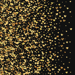 Gold gradient hearts confetti. Left gradient on black valentine background. Vector illustration.