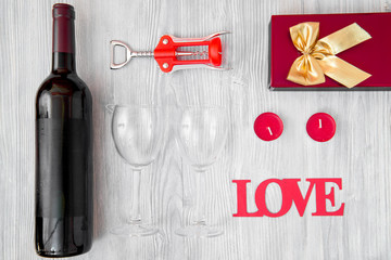 concept Valentine Day with wine top view mock up