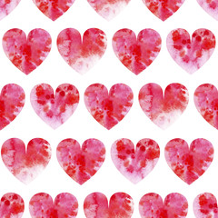 Happy Valentine's Day. Seamless pattern with heart symbol. Watercolor. Hand drawn.