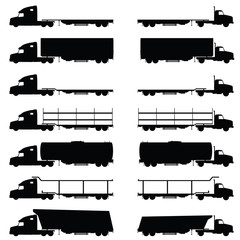trucks vehicle set in black color illustration