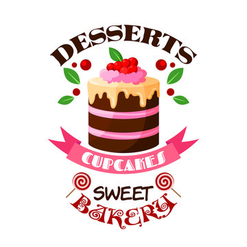 Dessert cake or tart vector icon or emblem