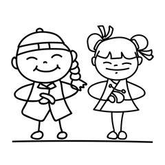 Set of hand drawing cartoon character people Happy Chinese New Y