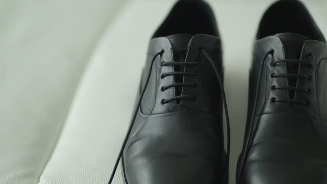 Close up of an expensive, e;egant, leather men's shoes.