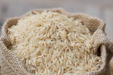 Brown rice in sack
