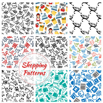 Shopping retail seamless vector patterns set