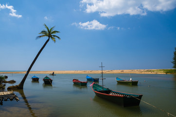 Boat at beach and blue sky