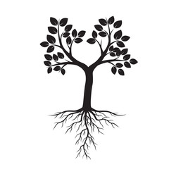 Obraz premium Black Tree and Roots. Vector Illustration.