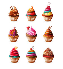 Realistic isolated sweet cupcakes set. eps10