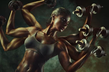 Fotobehang Strong woman bodybuilder © chaossart
