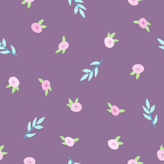 Cute floral violet pattern. Vector hand drawn seamless background. 
