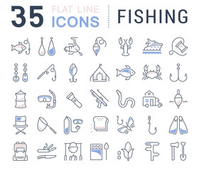Set Vector Flat Line Icons Fishing