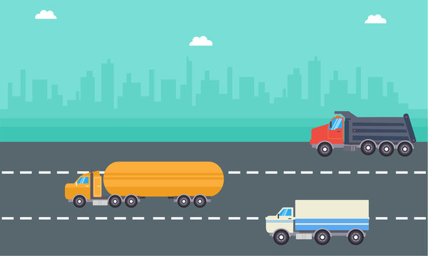 Road tanker delivery and drump truck landscape