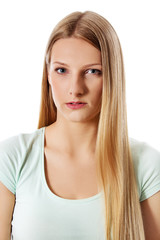 Naklejka premium Portrait of an young blonde woman - isolated on white