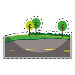 paved road with trees on the roadside icon image vector illustration design 