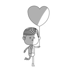 kawaii boy with heart balloon icon over white background. vector illustration