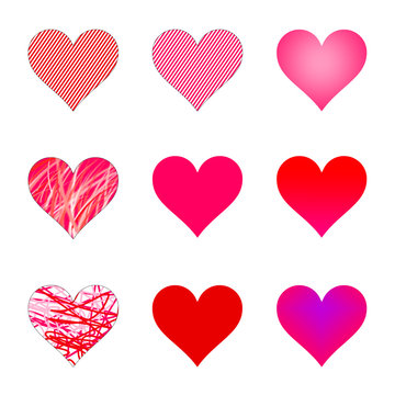 A collection of isolated valentine hearts.