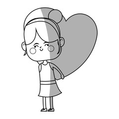 kawaii girl with heart icon over white background. vector illustration