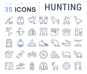 Set Vector Flat Line Icons Hunting