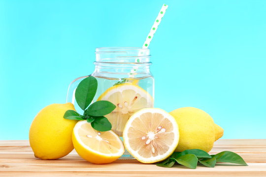  Citrus lemonade water with lemon sliced , healthy and detox wat