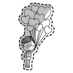 kawaii boy with heart balloon icon over white background. vector illustration