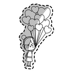 kawaii girl with heart balloons over white background. vector illustration