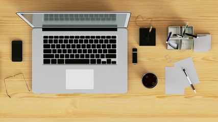 Top view of work space, 3D Rendering