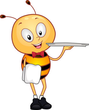 Mascot Bee Waiter Serving Tray