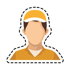 delivery man cartoon icon over white background. colorful design. vector illustration