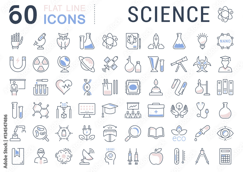 Poster set vector flat line icons science