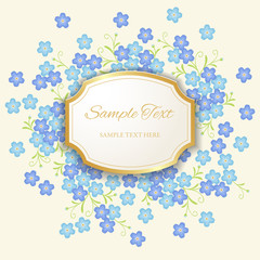 Cutout paper frame with shadow on floral background. Vintage figure frame with golden borders. Cut paper 3d design. Template for invitation or greeting card. Vector illustration.