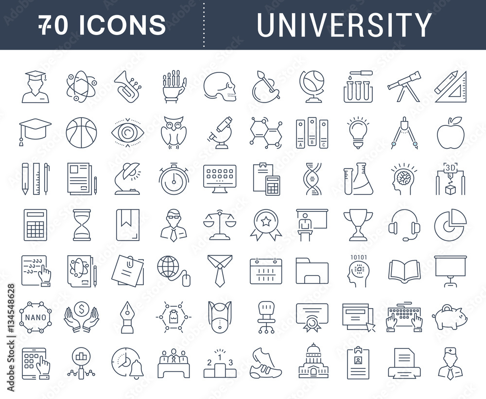 Poster set vector flat line icons university